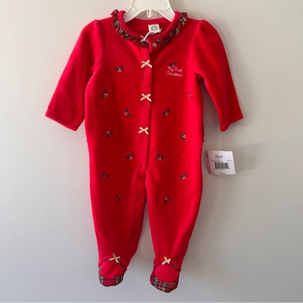9 Month Baby Girl First Christmas Red Festive pyjamas plaid tartan